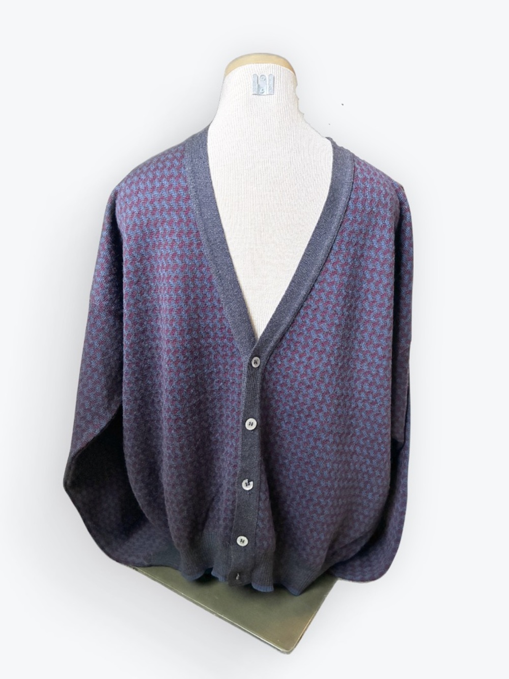 Vintage Club Room 100% Merino Wool Cardigan Sweater Maroon, Blue, Gray